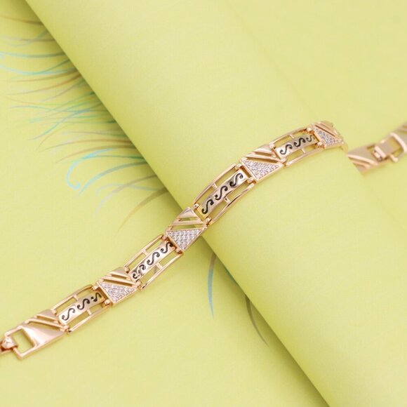 "Rose Gold Geometric Link Bracelet with Black and Crystal Accents, XPBL0810 - Picture 5 of 12